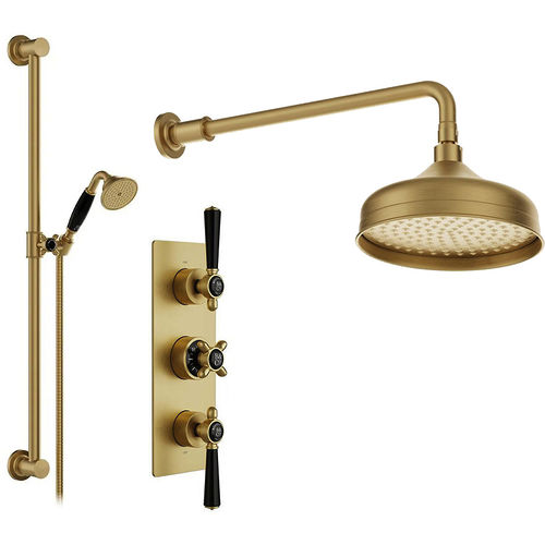 Vado Axbridge Thermostatic Shower Valve With Slide Rail Kit & Fixed Head (Brushed Brass).