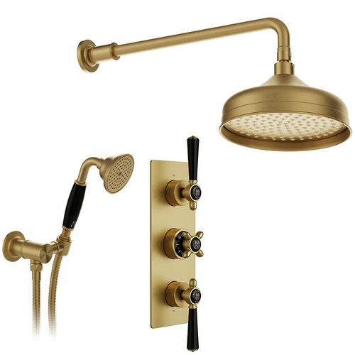 Vado Axbridge Thermostatic Shower Valve With Fixed Head & Mini Shower Kit (Brushed Brass).