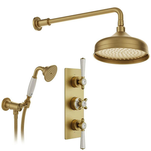 Vado Axbridge Thermostatic Shower Valve With Fixed Head & Mini Shower Kit (Brushed Brass).