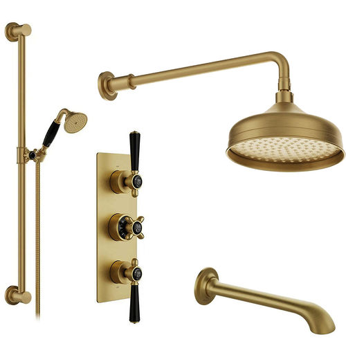 Vado Axbridge Thermostatic Shower Valve With Slide Rail Kit, Head & Bath Spout (Brushed Brass).