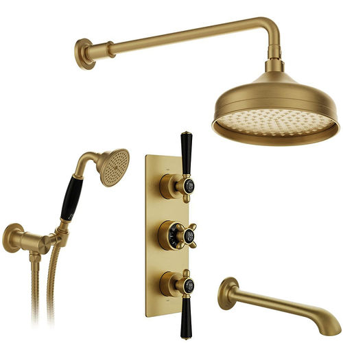 Vado Axbridge Thermostatic Shower Valve With Mini Kit, Head & Bath Spout (Brushed Brass).