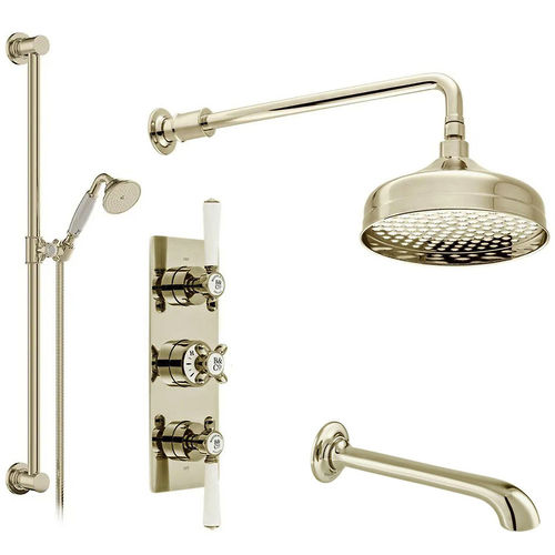 Vado Axbridge Thermostatic Shower Valve With Slide Rail Kit, Head & Bath Spout (Bright Nickel).