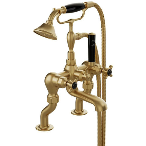Vado Axbridge Bath Shower Mixer Tap With Crosshead Handles (Brushed Brass).