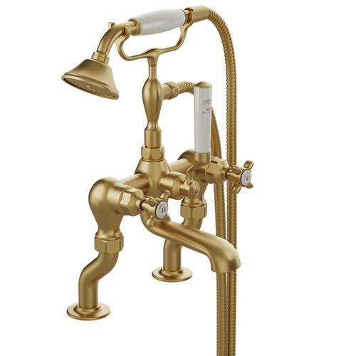 Vado Axbridge Bath Shower Mixer Tap With Crosshead Handles (Brushed Brass).