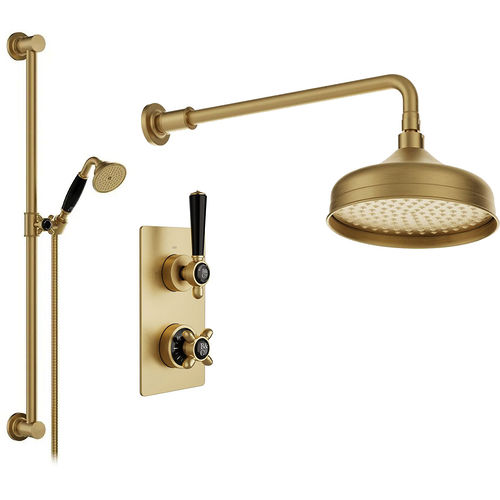 Vado Axbridge Thermostatic Shower Valve With Slide Rail Kit & Fixed Head (Brushed Brass).