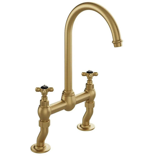 Vado Axbridge Bridge Kitchen Mixer Tap With Crosshead Handles (Brushed Brass).