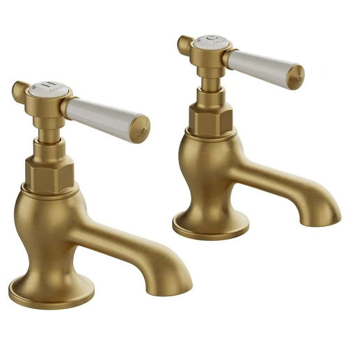 Vado Axbridge Basin Taps With Lever Handles (Brushed Brass, Pair).