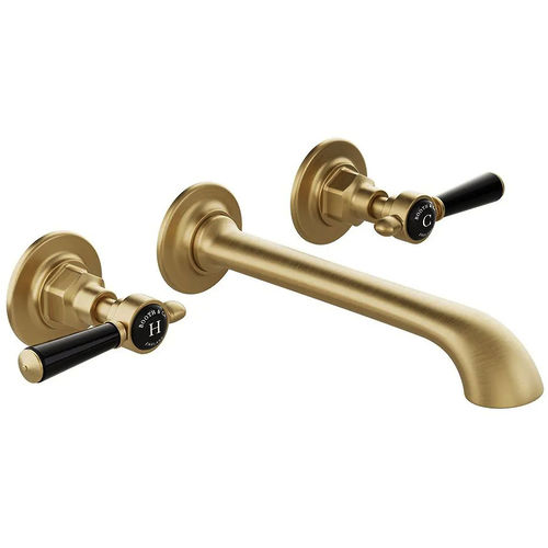 Vado Axbridge Wall-Mounted Basin Mixer Tap With Lever Handles (Brushed Brass, 3TH).