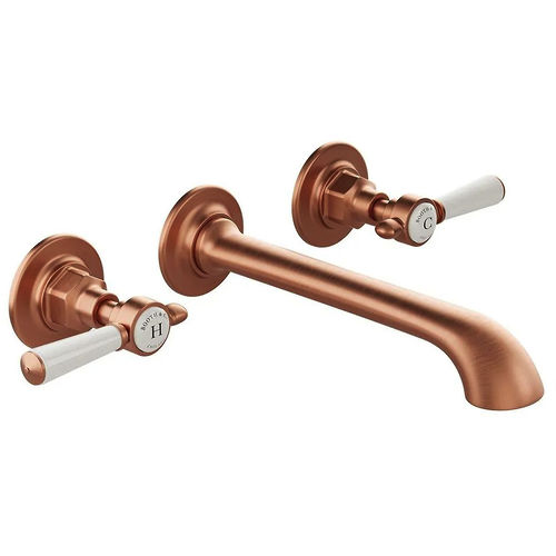 Vado Axbridge Wall-Mounted Basin Mixer Tap With Lever Handles (Brushed Bronze, 3TH).