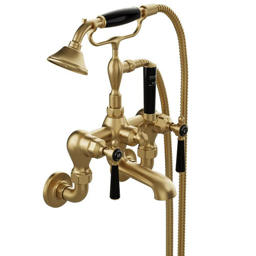 Vado Axbridge Wall-Mounted Bath Shower Mixer Tap With Lever Handles (Brushed Brass).