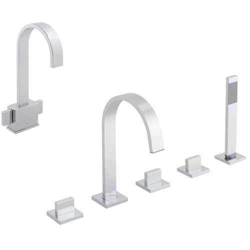 Vado Geo 5 Hole Bath Shower Mixer & Basin Mixer Tap Pack (Chrome).