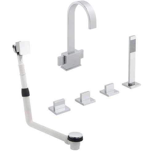 Vado Geo 4 Hole Bath Shower Mixer, Filler Waste & Basin Tap Pack (Chrome).