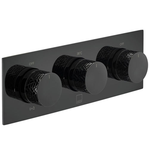Vado Omika Noir Thermostatic Shower Valve With 3 Outlets (Polished Black).