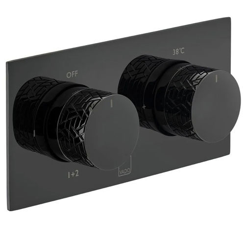 Vado Omika Noir Thermostatic Shower Valve With 2 Outlets (Polished Black).