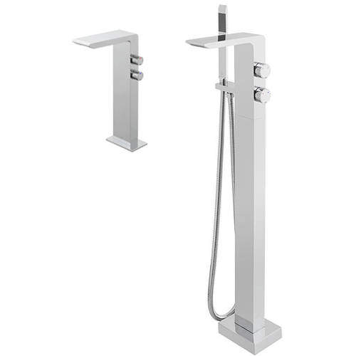 Vado Omika Floor Standing Bath Shower Mixer Tap & Extended Basin Tap.