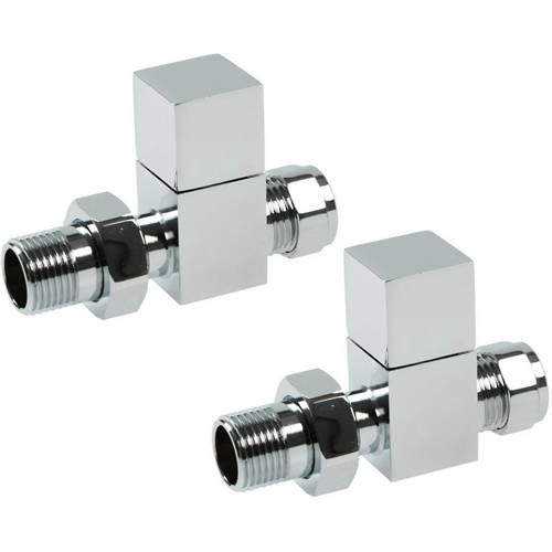 Crown Radiator Valves Square Straight Radiator Valves (Pair, Chrome).