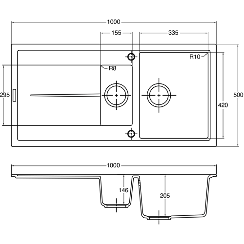 Additional image for Bladeduo 150i Inset 1.5 Bowl Kitchen Sink (1000x500, Metallic Grey).