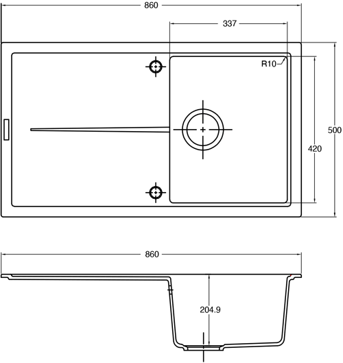 Additional image for Bladeuno 860i Inset 1.0 Bowl Kitchen Sink (860x500, Metallic Black).
