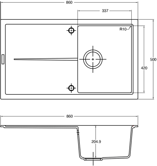 Additional image for Bladeuno 860i Inset 1.0 Bowl Kitchen Sink (860x500, Champagne).