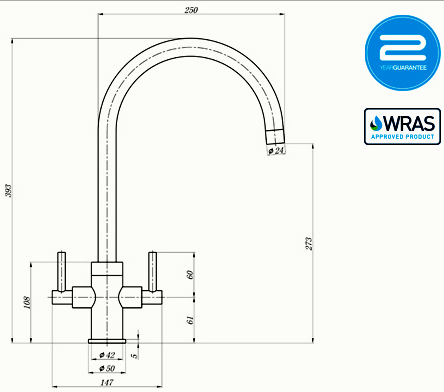 Additional image for Curvato dual Lever Kitchen Tap (Brushed Steel).