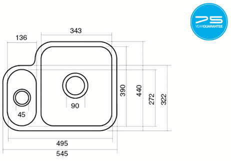 Additional image for Undermounted Ceramic Kitchen Sink With Two Bowls (545x440mm).