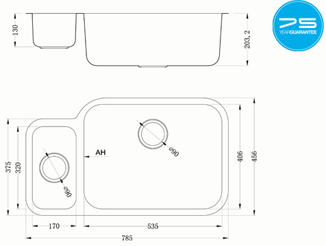Additional image for Undermounted Two Bowl Kitchen Sink With Kit (Satin, 785x456mm).