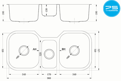 Additional image for Undermounted Triple Bowl Kitchen Sink With Kit (Satin, 960x451).