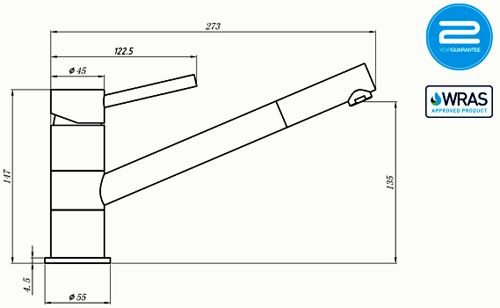 Additional image for Pluie Single Lever Kitchen Tap (Brushed Steel).