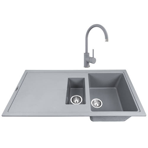 Additional image for Kitchen Sink & Tap Pack, 1.5 Bowl (1000x500, Metallic Grey).