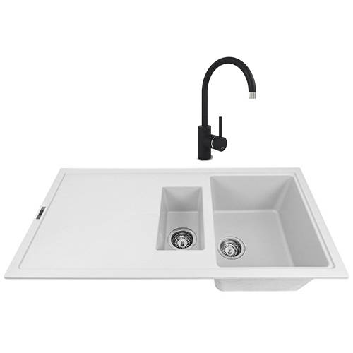 Additional image for Kitchen Sink & Tap Pack, 1.5 Bowl (1000x500, Polar White & Black).