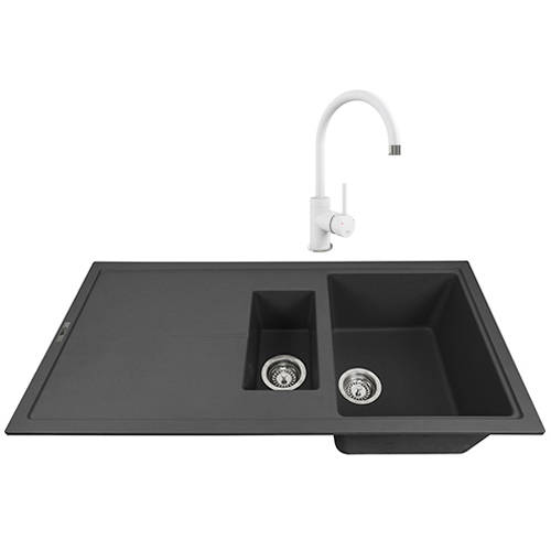 Additional image for Kitchen Sink & Tap Pack, 1.5 Bowl (1000x500, Black & Polar White).