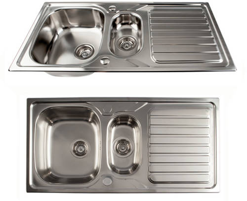 Additional image for Reversible Inset Kitchen Sink With Two bowls (Satin, 1000x500).