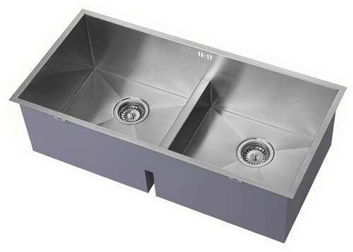 Additional image for Undermounted Deep Two Bowl Kitchen Sink With Kit (Satin, 860x400).