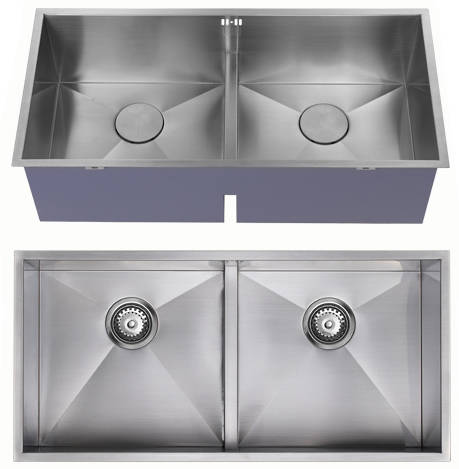Additional image for Undermounted Deep Two Bowl Kitchen Sink With Kit (Satin, 860x400).
