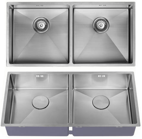Additional image for Undermounted Two Bowl Kitchen Sink With Kit (Satin, 865x440mm).
