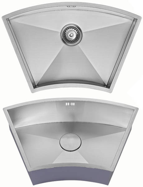 Additional image for Undermounted Curved Kitchen Sink With Kit (Satin, 727x455mm).
