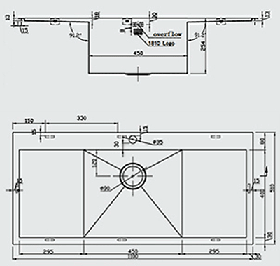 Additional image for Overmounted Inset Kitchen Sink With Drainers (Satin, 1100x510mm).