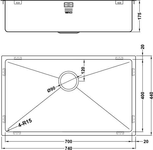 Additional image for Zen15 PVD 700U Undermount Kitchen Sink (700x400mm, Copper).