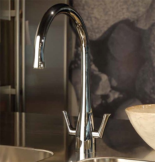 Additional image for Fluid Twin Lever Kitchen Tap With Swivel Spout (Chrome).