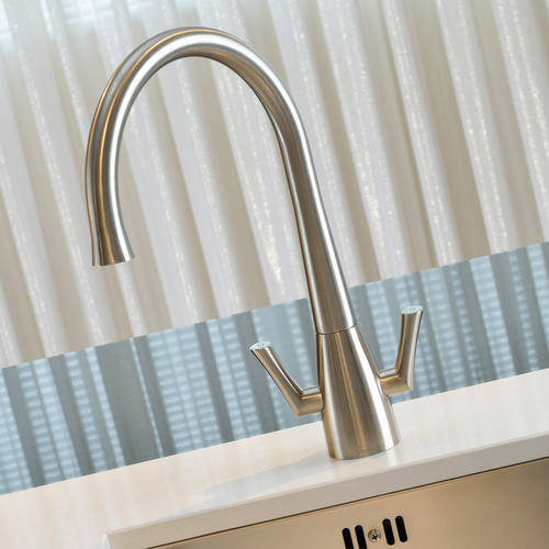 Additional image for Fluid Twin Lever Kitchen Tap With Swivel Spout (Brushed Nickel).