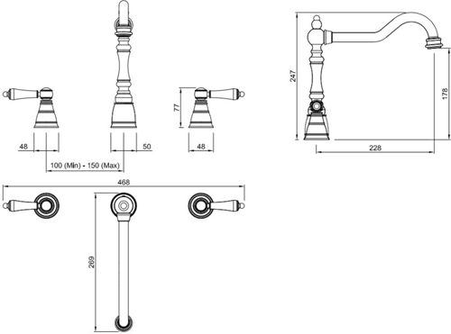 Additional image for 4 Hole Kitchen Tap With Handspray (Chrome).