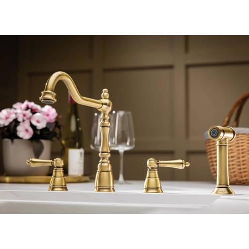 Additional image for 4 Hole Kitchen Tap With Handspray (An Brass).