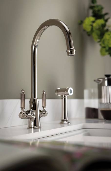 Additional image for Ornate Twin Lever Kitchen Tap (Polished Nickel).