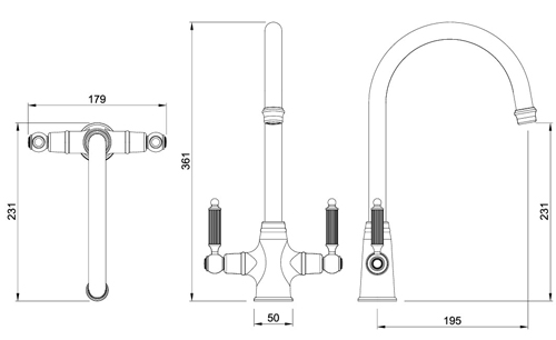 Additional image for Ornate Twin Lever Kitchen Tap (Polished Nickel).