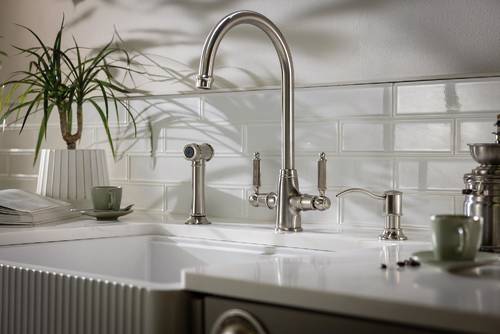 Additional image for Ornate Twin Lever Kitchen Tap (Brushed Nickel).
