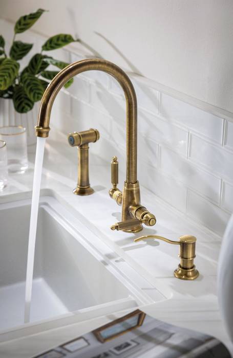 Additional image for Ornate Twin Lever Kitchen Tap (Antique Brass).