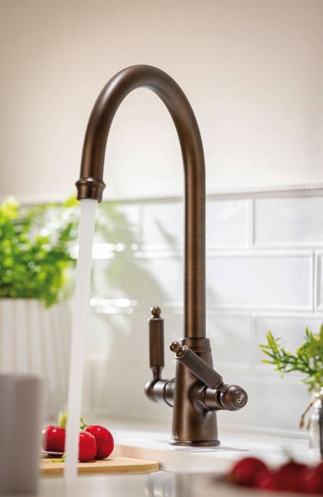 Additional image for Ornate Twin Lever Kitchen Tap (Dark Bronze).