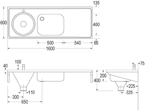 Additional image for Hospital Sluice Sink With Sink & Plain Top (LH, S Steel).