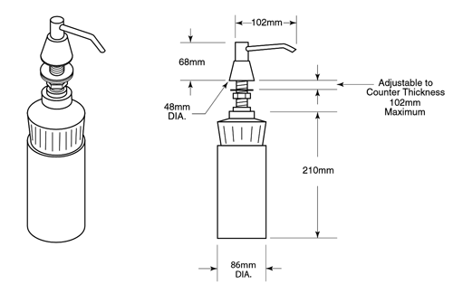 Additional image for Countertop Liquid Soap Dispenser 0.9L (102mm Spout, Chrome).