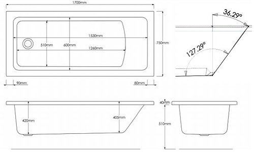 Additional image for Canaletto Trojancast Single Ended Bath (1700x750mm).